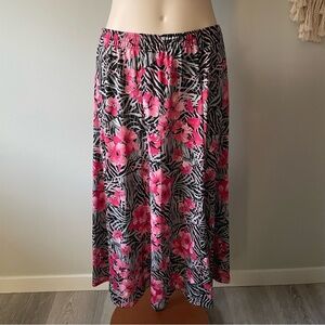Southern Lady Floral Zebra Print Stretch Midi Skirt Botanial Size Medium